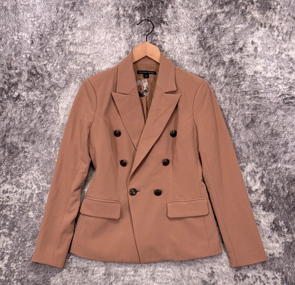New Boston Proper Blazer 2 Womens Double Breasted Brown Jacket